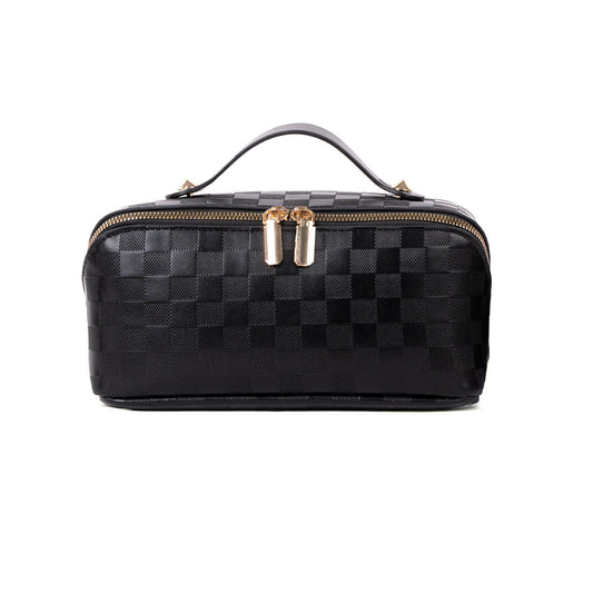 Black checked travel makeup bag