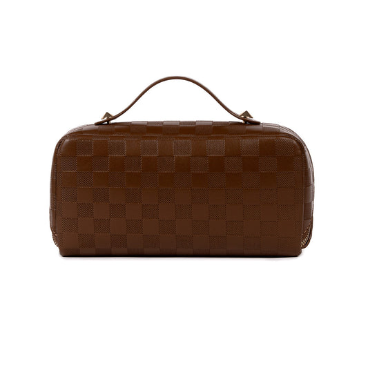 Brown travel makeup bag as a gift